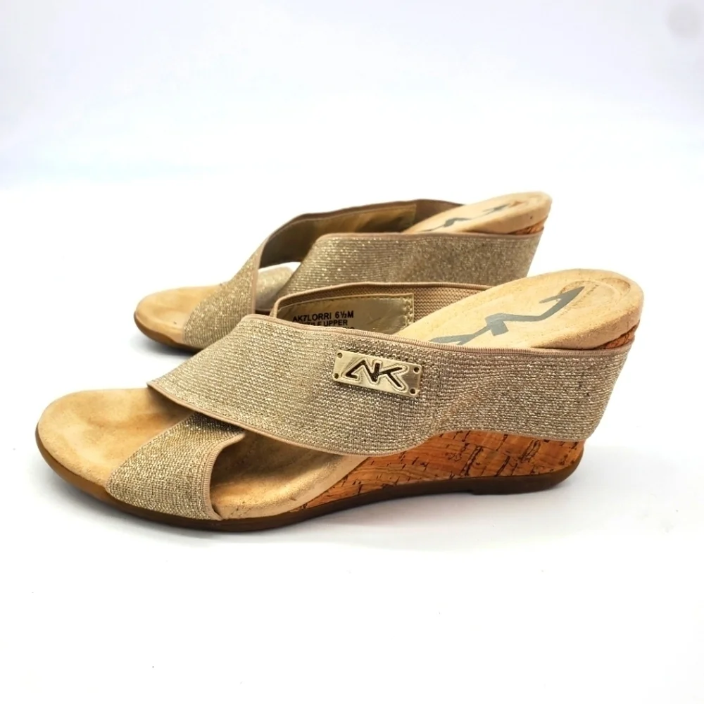 Anne Klein Sport Shoes Women 6.5M Lorri  Gold Glitter Wedge Sandals